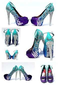 Mint High Heels, Purple Turquoise Wedding, Mint And Purple, Purple High Heels, Custom Wedding Shoes, Glitter Leggings, Glitter High Heels, Bridal Shoe, Perfect Wedding Shoes