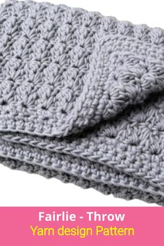 two gray crocheted blankets with the text fairie - teppe hobbi plus opskift