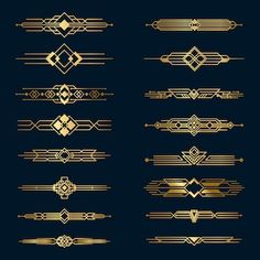 a set of golden art deco design elements