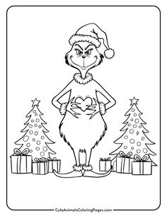 the cat in the hat coloring page with presents and presents for children to color on