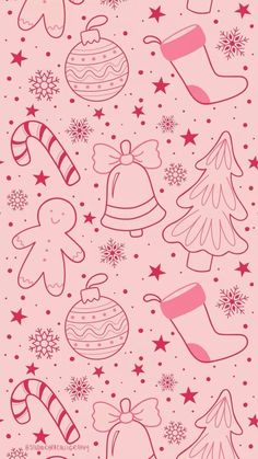 a pink background with christmas decorations and stars