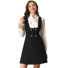 This casual dress is made up of several design points: v-neck, A-line, and sleeveless. Comfortable and fashionable. Designed with pockets, it is convenient to wear in daily life. Suit for spring/autumn and many occasions, such as office, work, business, meetings, go out, and cocktail parties. Easy to clean: machine washable. Black Overall Dress, Sleeveless Suit, Clean Machine, Suspender Dress, Office Dresses, Pinafore Dress, Overall Dress, Chic Woman, Womens Clothing Sizes