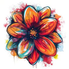 an orange flower painted with watercolors on a white background