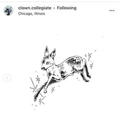 a black and white drawing of a deer leaping in the air with stars around it