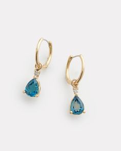 Hoop with London Blue Topaz and Diamond Drop – Jamie Wolf Blue Jewelry Earrings, Topaz Earrings Blue, Gold And Blue Earrings, London Blue Topaz Jewelry, Blue And Gold Earrings, London Blue Topaz Earrings, Blue Topaz Jewelry, Fancy Jewelry Necklace, Accesories Jewelry