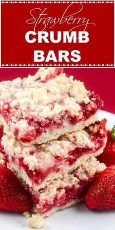 strawberry crumb bars stacked on top of each other