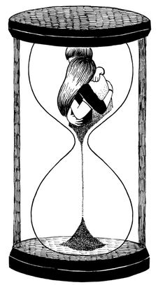 an hourglass with a woman sitting in it