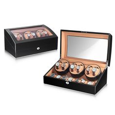 an open watch box with six watches in it