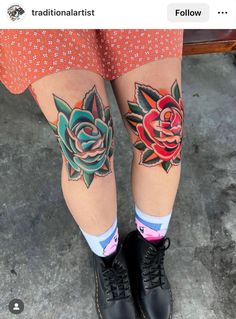 a woman with tattoos on her legs and leggings