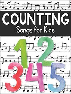 the cover of counting song for kids, with numbers and music notes on it's side