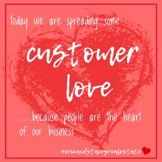 a red heart with the words customer love on it and an image of a handwritten message