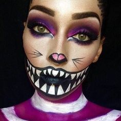 Disney Halloween Makeup, Cheshire Cat Makeup, Cat Makeup Tutorial, Cheshire Cat Halloween, Cheshire Cat Costume, Cat Halloween Makeup, Fantasy Make-up, Halloween Make-up Looks, Halloween Makeup Diy