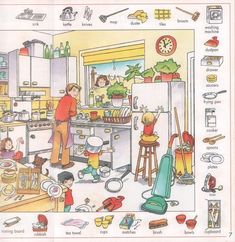 an image of a family in the kitchen with their children playing and doing things on the floor