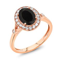 Gem Stone King 2.36 Ct Oval Black Onyx White Created Sapphire 10K Rose Gold Ring Engagement Etiquette, Engagement Games, Gemstones Rings, Cheap Wedding Rings, Engagement Party Gifts