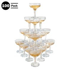 wine glasses are stacked on top of each other in a pyramid shape with the words 100 pack