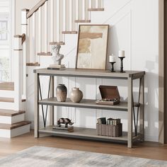 This sofa table with storage measures 47.2" x 13.4" x 30" with a wide desktop, and 3-tier entryway table design providing ample storage space where you can display your favorite photos, books, and decorations.Wood console table works perfectly as an entryway table, sofa table, hallway table, behind couch table, or even a TV stand. Farmhouse Entryway Table, Grey Console Table, Entryway Table With Storage, Console Table With Storage, Narrow Entryway Table, Sofa Table With Storage, Table Hallway, Wood Sofa Table, Long Console