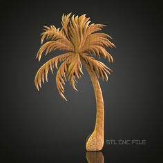 a palm tree is shown with its reflection in the water on a black background,