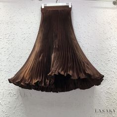 Lasaky - High-Waisted Letter Skirt with a Graceful Drape, Smooth Satin Finish, and Fish Tail Design - Pleated Midi Skirt Brown Non-stretch Flared Skirt, Brown Stretch Pleated Skirt, Stretch Brown Pleated Skirt, Brown Stretch Pleated Bottoms, Stretch Brown Pleated Bottoms, Brown Pleated Skirt, Skirts Midi High Waisted, Gold Champagne, Coffee Color