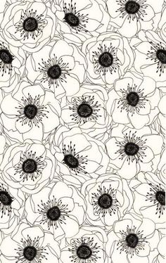 black and white flowers are arranged in the shape of an abstract flower pattern on a white background