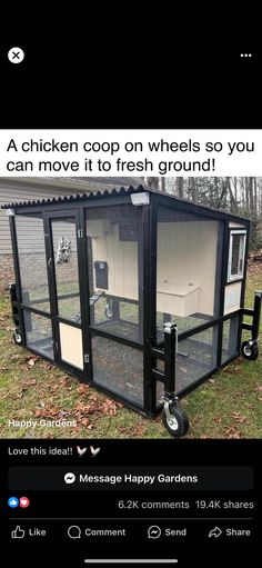 a chicken coop on wheels so you can move it to the fresh ground for sale