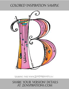 the letter b is made up of different colors and patterns, with an intricate font that reads