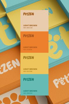 the color scheme for this brand is orange, yellow, blue and green with paw prints