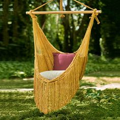 a hammock chair hanging from a rope