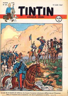 an image of a magazine cover with men in uniforms on horses and people standing around