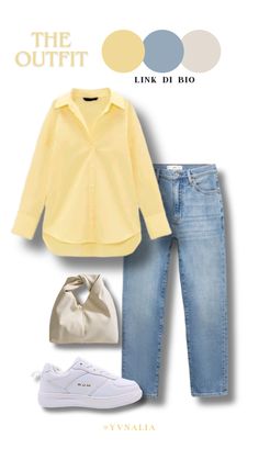 Mix and match kemeja kuning Mix And Match Summer Outfits, Yellow Matching Colors Outfit, How To Style Yellow Shirt, Yellow Shirt Outfit, Mix And Match Outfits, Smart Casual Women Outfits, Stylish Outfits Casual, Mix Match Outfits, Fashion Top Outfits