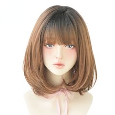 Noble Ombre Brown Ash Short Straight Synthetic Wigs For Women Christmas Hair New Style, Starting Dreads, Long Bob With Bangs, Straight Short Bob, Aesthetic Hairstyles, Ombre Brown, Asian Short Hair, Glueless Wig, Bob With Bangs