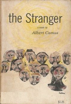 an old book with many faces on the front and back cover that reads, the stranger