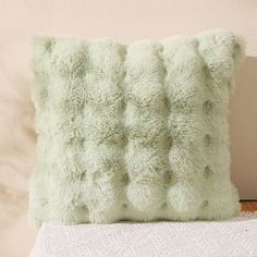 Fluffy Plush Square Pillow / White Mint Green Pillowcase Mint Green Bedroom, Fluffy Throw Pillows, Mint Pillow, Living Room Redesign, Green Bedroom Decor, Country Bedding, Fluffy Cushions, Wall Panels Bedroom, Room Redesign