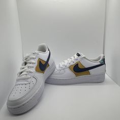 Hi There, I Have A Pair Of Grade School Air Force 1 Blue Void For Sale. Condition Is Brand New With Original Box With No Lid Size 4.5y Thanks For Looking! Please See My Other Listings For Great Deals And Steals On Authentic Nike And Jordan Brand Products. Disclaimer: Please Realize Not Every Pair Of Sneakers From Nike Is Perfect, Nor Is The Shoe Box Always Perfect. Nike Custom Sneakers, School Air, Grade School, Nike White, Kids Nike, White Nikes, Shoe Box, Air Force 1, Kids Shoes