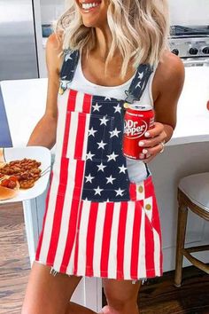 What to Wear in Italy: The Do's and Don'ts • Dani K Overall Skirt Denim, Independence Day Flag, Fashion Patchwork, American Flag Stars, Strap Dresses, Dress Sleeve Length, Denim Overall Dress, American Flag Print, Spaghetti Strap Mini Dress