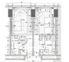 the floor plan for an apartment with two beds and one bathroom, including a separate living room