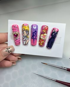 Ongles sailor moon, girly, inspirarion nails, nail art, nail artist, beauté des ongles Sailor Moon Nail Art Design, Character Art Nails, Manga Nails, Animation Nails