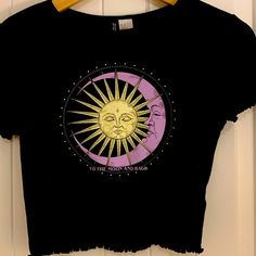 Super Cute Sun & Moon Graphic Baby Tee Size Small. Nwot. Smoke Free Home. Fitted Moon Print Crew Neck Top, Fitted Moon Print Tops For Summer, Fitted Black Tops With Moon Print, Black Moon Print Crew Neck Top, Black Summer Top With Moon Print, Trendy Black Top With Moon Print, Trendy Spring Tops With Moon Print, Black Crew Neck Top With Moon Print, Black Short Sleeve Top With Moon Print