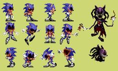 sonic the hedgehog character poses in various positions, from different angles to each other