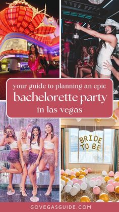 the bachelor party in las vegas with pink and gold decorations, balloons, and neon lights