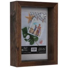 a wooden frame with some pictures on it