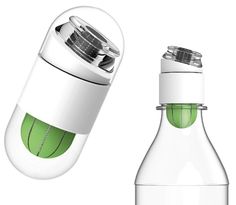 an image of a bottle with a lid next to a blender on a white background