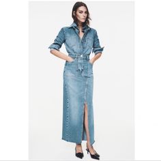 Beautiful Zara Dress In Denim Cheap Chic Zara Dresses, Chic Long Sleeve Denim Dress At Affordable Price, Zara Embroidered Dress, Zara Denim Dress, Animal Print Shirt Dress, Zara Printed Dress, Long Denim Skirt, Denim Maxi Dress, Long Sleeve Cocktail Dress