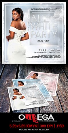 a flyer for a white party with an image of a woman in a dress on it