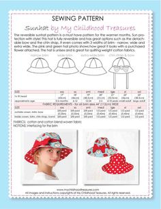 the sewing pattern for a child's sunhat