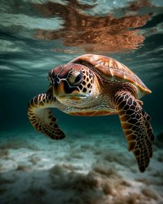 a green turtle swimming in the ocean