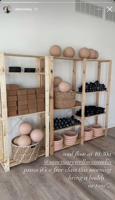 the shelves are filled with eggs and bowls