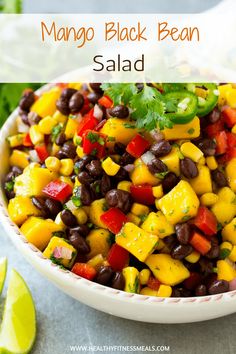 mango black bean salad in a white bowl