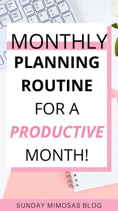 a pink and white photo with the words, month - by - month planning routine for a