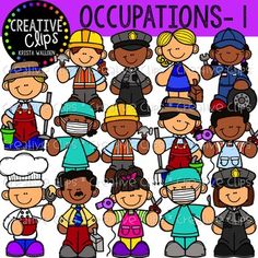 a group of children wearing different hats and uniforms with words that say, creative cup