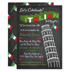 a chalkboard italian party with the leaning tower